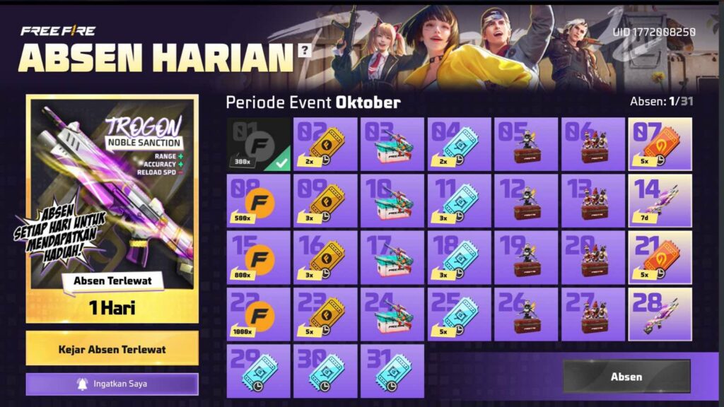 Hadiah yang akan didapatkan dari absen harian