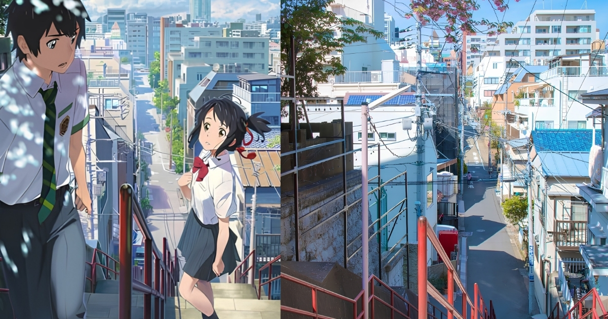 Tangga ikonik film anime Your Name di Suga Shrine Tokyo
